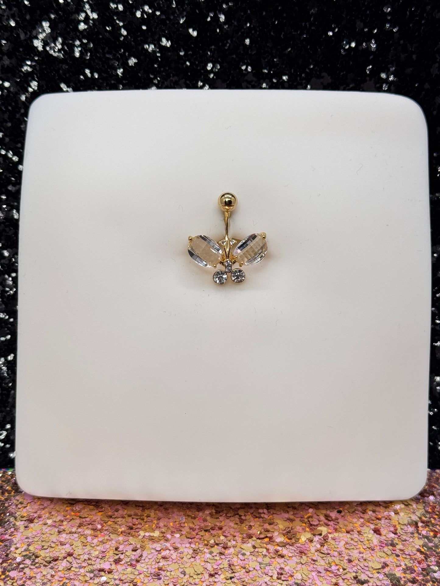 Clear butterfly belly ring