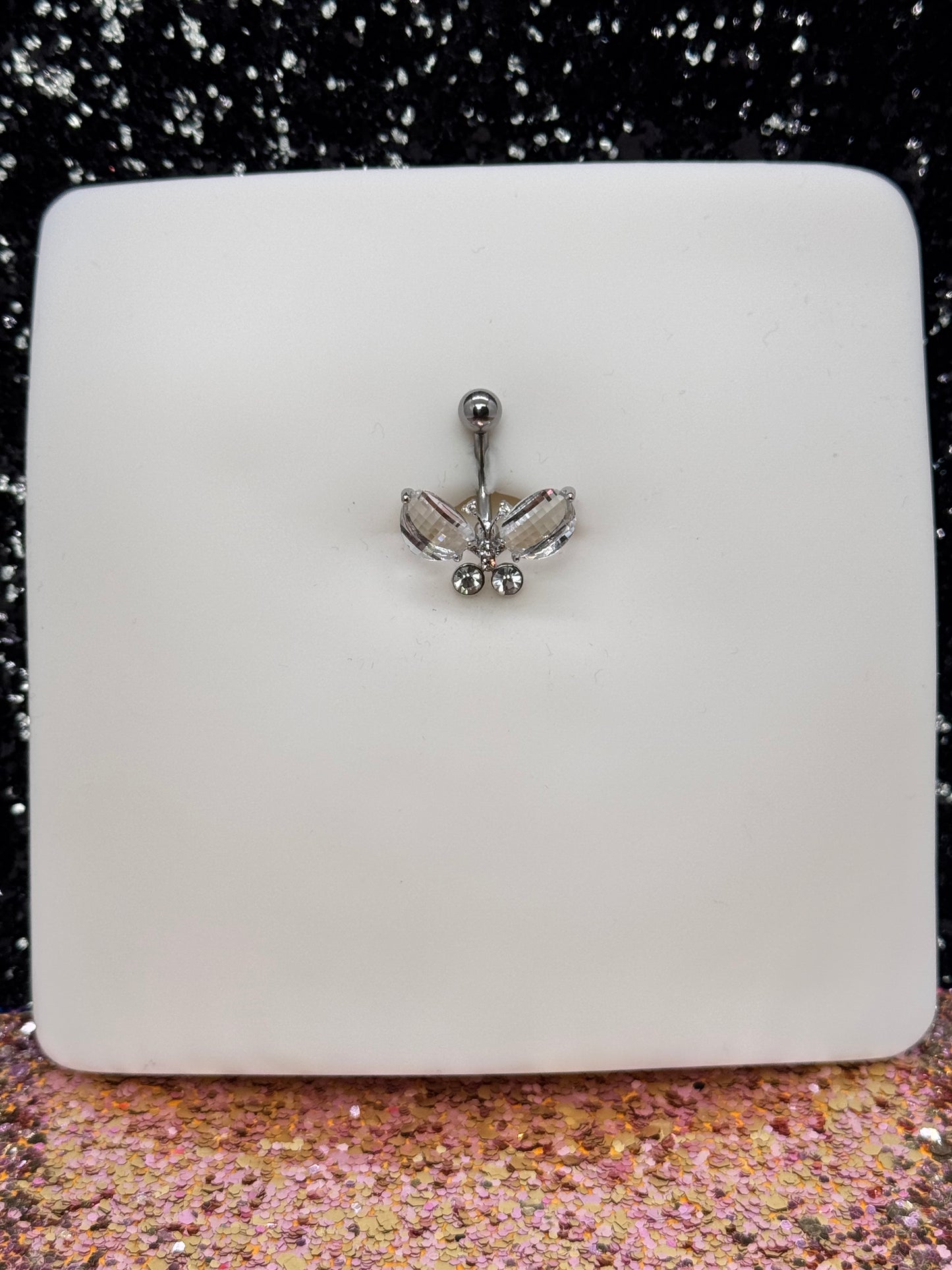 Clear butterfly belly ring