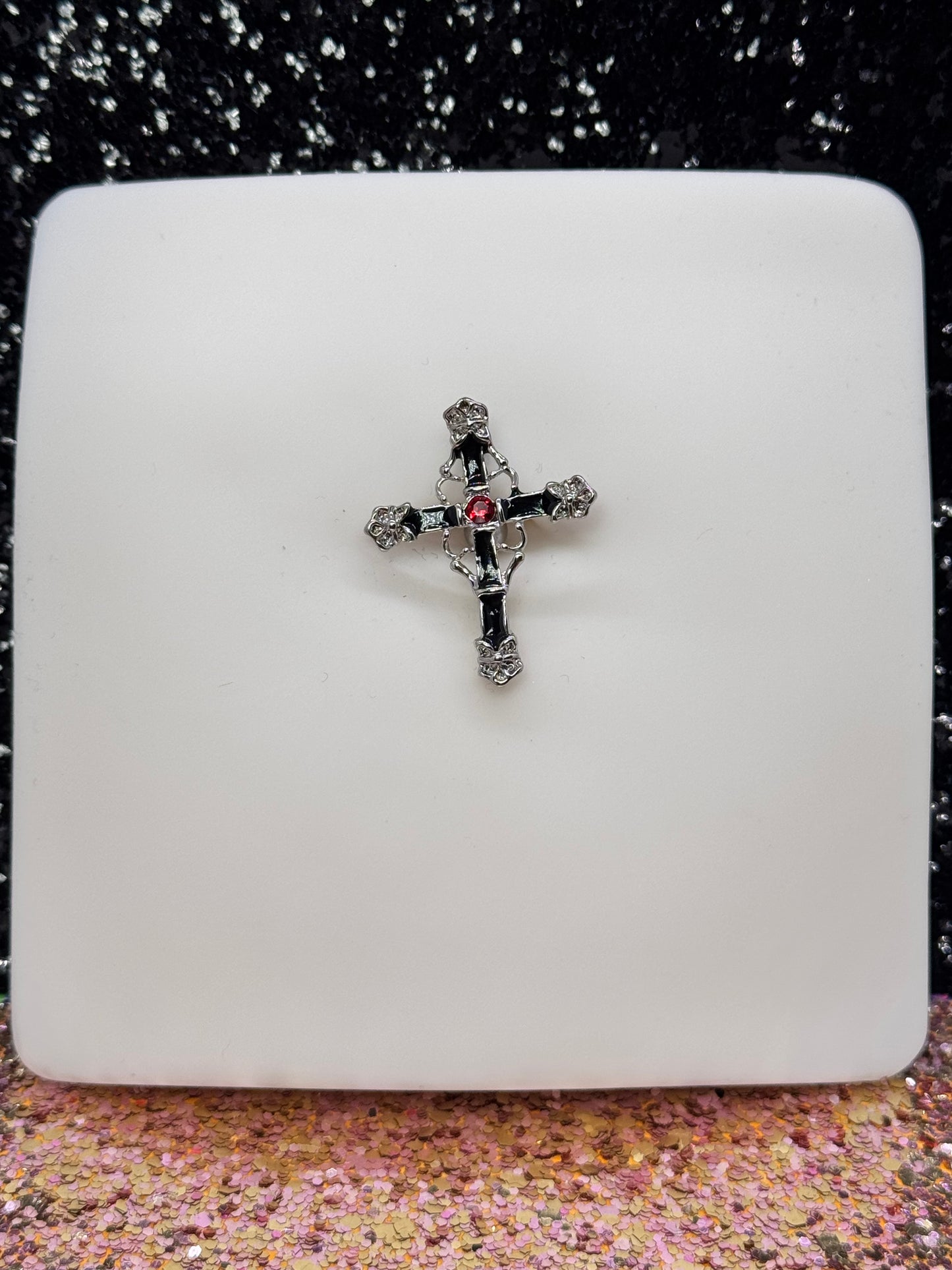 Cross top down belly ring