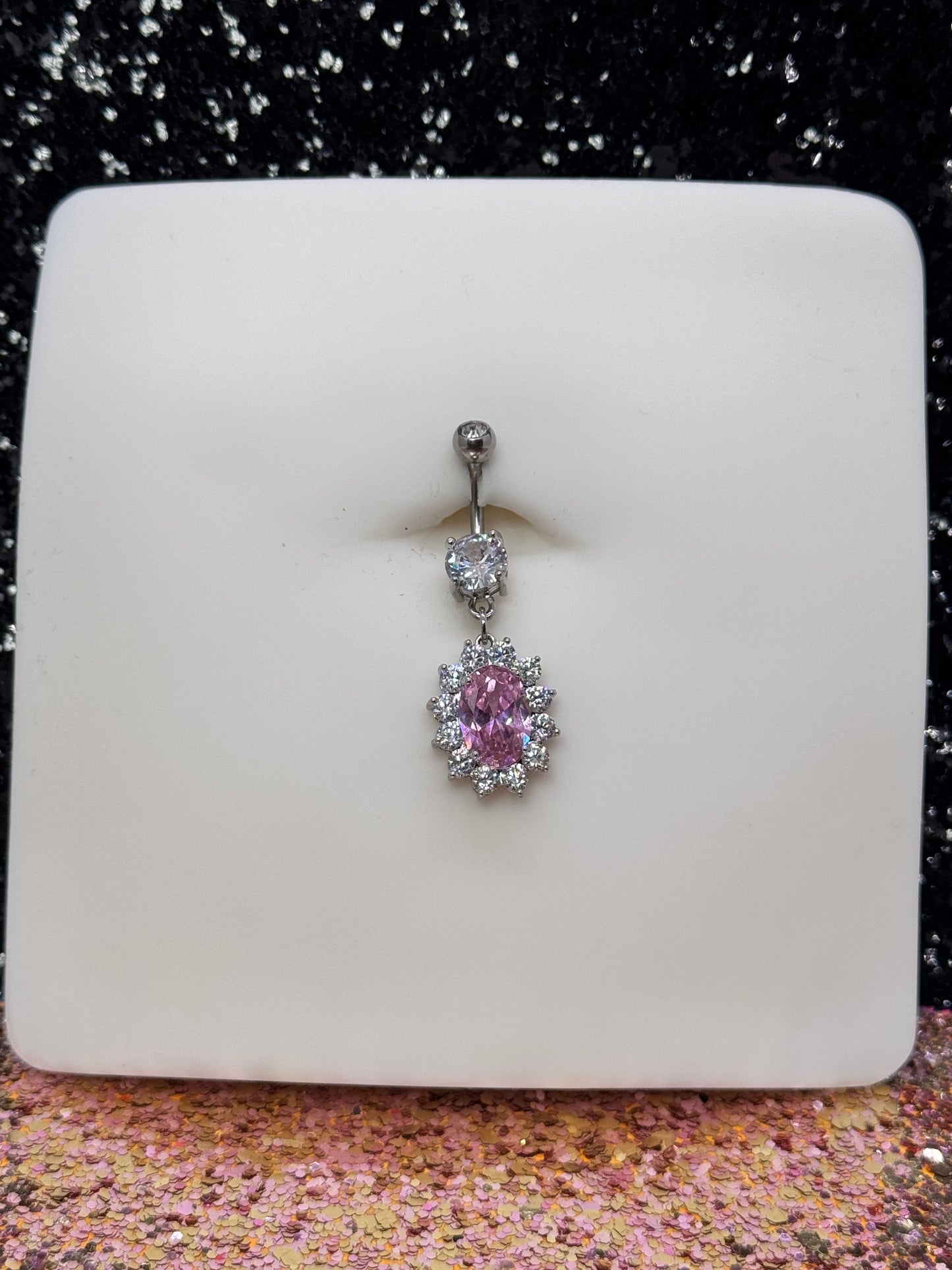 Pink crystal belly ring