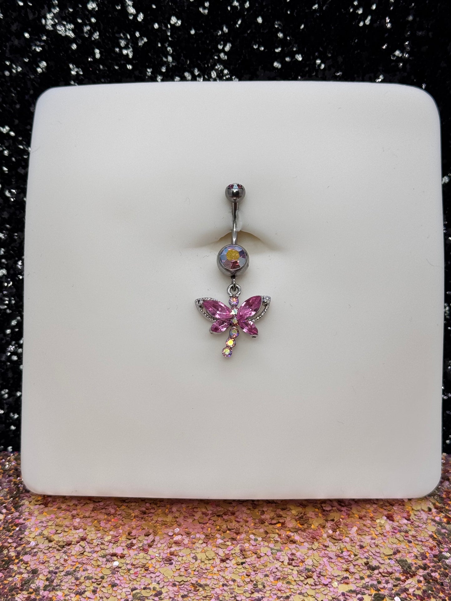 Purple butterfly belly ring